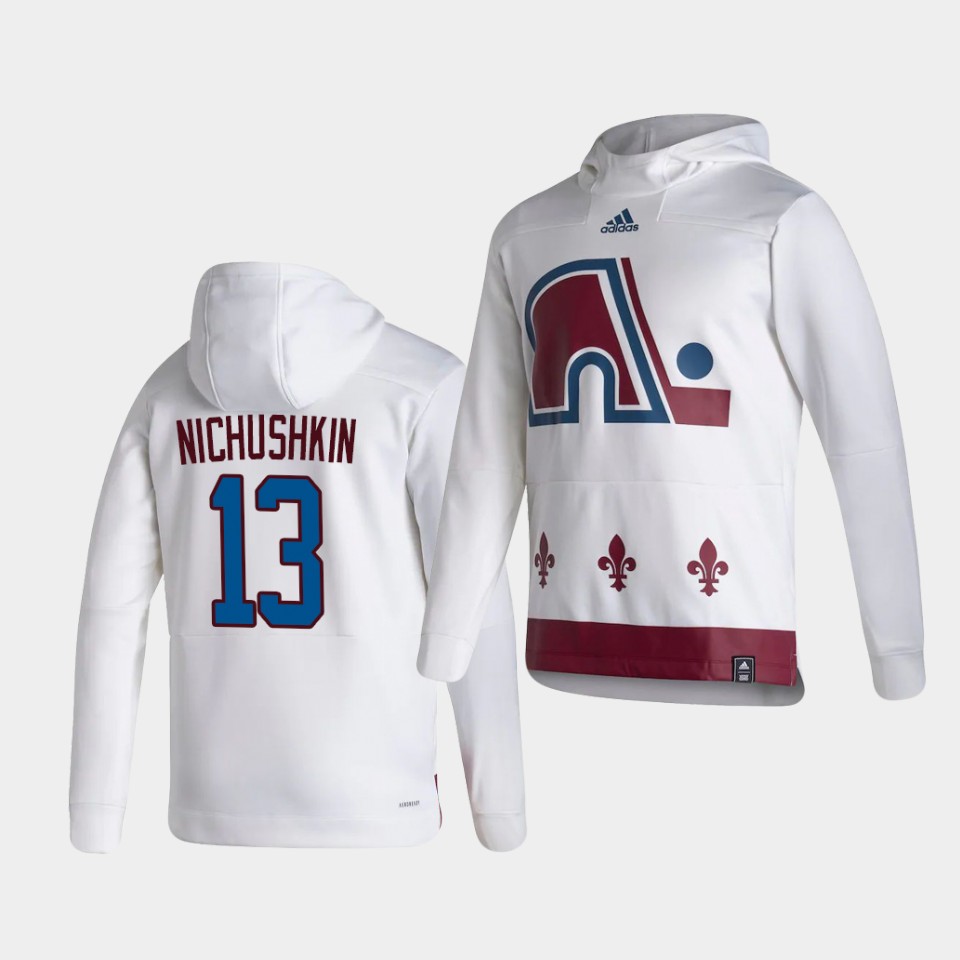 Men Colorado Avalanche #13 Nichushkin White NHL 2021 Adidas Pullover Hoodie Jersey